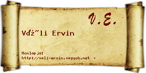 Váli Ervin névjegykártya