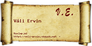 Váli Ervin névjegykártya